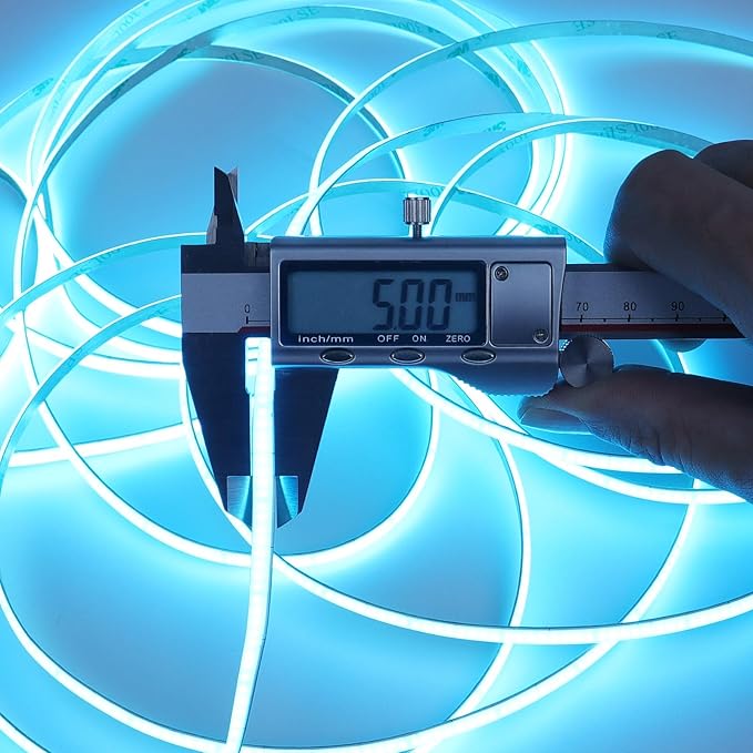 TOPAI 24V Thin 5mm ice Blue COB LED Strip 16.4ft Narrow LED Tape Light Dotless 400LEDs/M High Density Cuttable Flexible for Cabinet Home DIY Lighting Projects