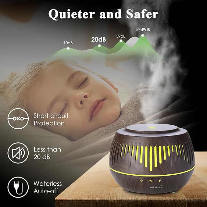 Humidifiers for Bedroom Large Room Home Whole House Baby Kids Plants,Cute Aromatherapy Diffuser 500ml Ultrasonic Cool Mist Humidifier Quiet,Essential Oil Diffusers with LED Night Light Remote