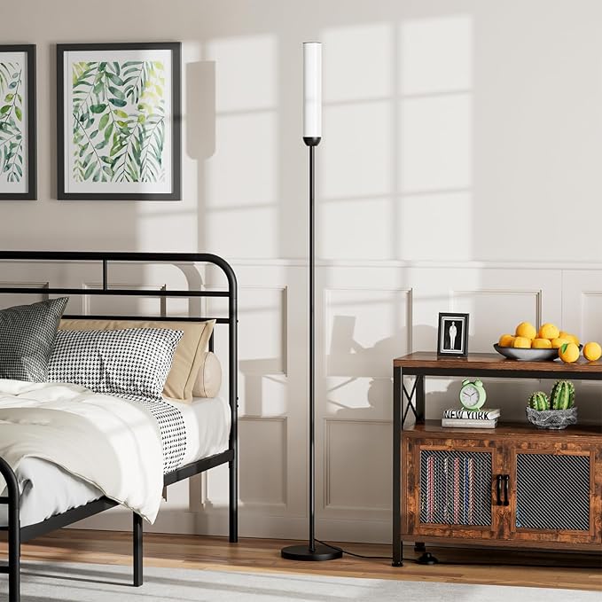 Ambimall LED Floor Lamp with Remote Control, 65" Standing lamp with Stepless Adjustable 3000K-6500K Colors & 30-100% Brightness, Foot Switch(Black)