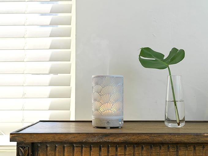 Serene House Shell, Ultrasonic Essential Oil Cool Mist Diffuser - 7-Color Calming LED Light, Timer Control, Automatic Shut-Off - Grey Metal, 90ml