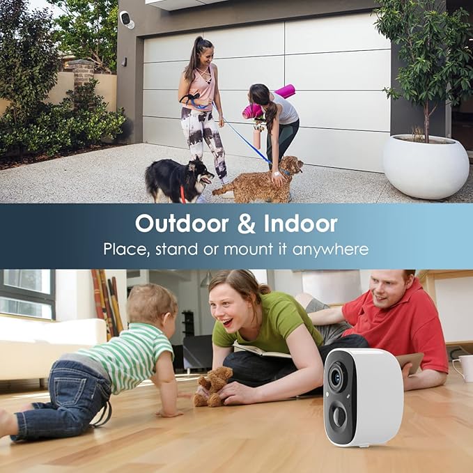 Security Camera Wireless Outdoor, Outdoor Camera Wireless 2-Way Talk Battery Powered Wi-Fi Cameras for Outside and Indoor 2K Night Vision AI Motion Detection Spotlight Siren Alarm IP65 Weatherproof