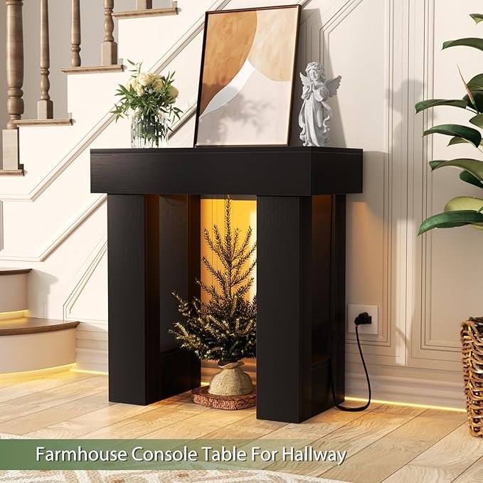 Unikito 32" Entryway Table with Socket and Sensor Light, Narrow Console Table with Storage Behind Couch, Farmhouse Entryway Table for Hallway, Behind the Couch, Living Room, Foyer