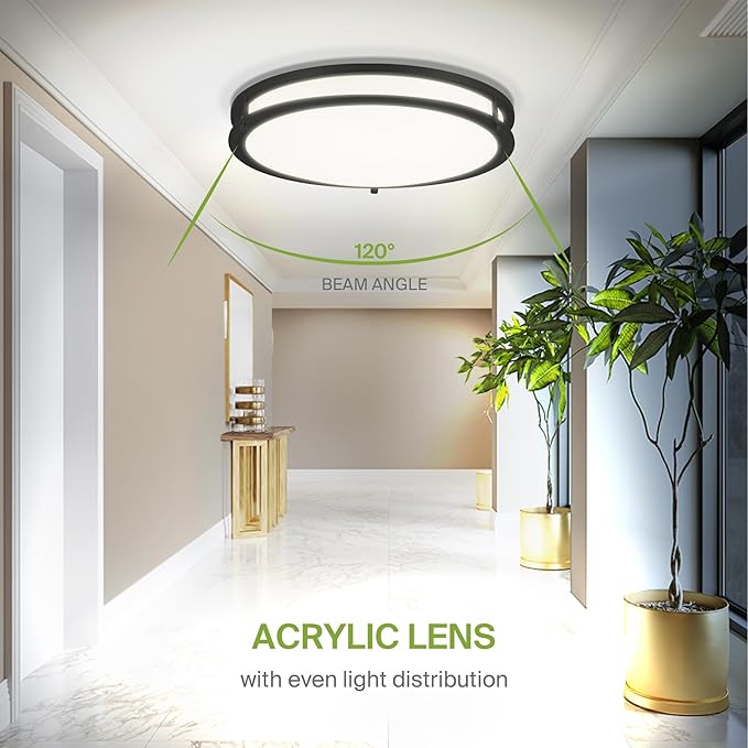 ASD LED 16" Round Flush Mount Lighting, Close to Ceiling Light Fixture | 3CCT, Dimmable, Energy Star, ETL Listed | 24W 1854LM 3000-5000K 120V | Low Profile Double Ring Lamp | Black, 4 Pack