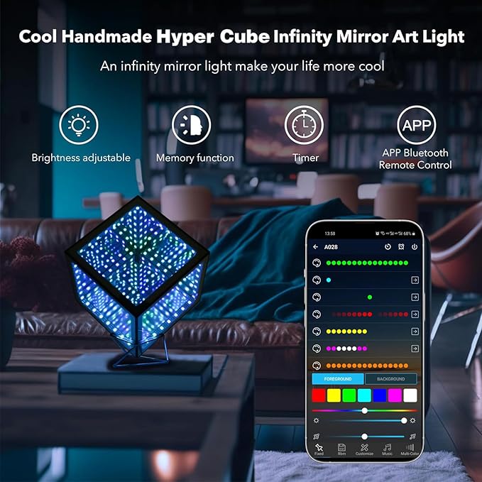 Infinity Hyper Cube LED Table Lamp, Color-Changing Music-Sync APP-Controlled Ambient Light for Gaming, Party, Home (Small 4Inchs)