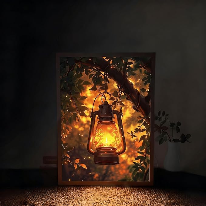 Rechargeable Table Lamp Lighted Painting,Novelty Night Light for Bedroom,Dynamic LED Touch Lamps for Nightstand,3-Color Dimmable Decorative Light for Home Decor,Gift for Women Kid Mom