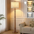 Floor Lamps for Living Room - 60" Wood Farmhouse Floor Lamp with Adjustable Color Temperatures - Vintage Standing Lamp Reading Light with Linen Shade Rustic Tall Lamp for Bedroom Office, Dining Room