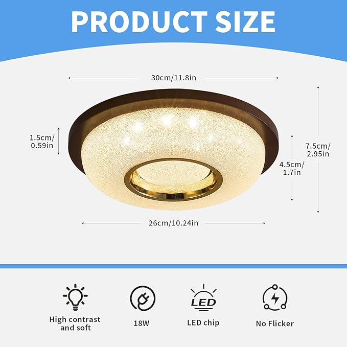 Modern LED Flush Mount Ceiling Light Fixture with Peach Wood Frame Lampshade,Round Ceiling Lights for Bedroom,Hallway and Porch,Farmhouse Ceiling Lamp with 18W 4000K Light Color,12 inch