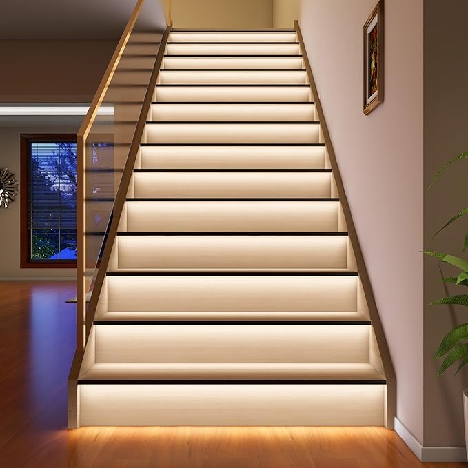 Stair Lights Indoor Motion Sensor Smart Interior Led Step Lights16 Stairs 40 Inch Length Cuttable Led Light Strip for Staircase Scene (Cool White 6000K, 16 Stairs)