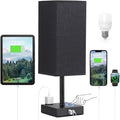 aooshine Black Lamp for Bedroom-Touch Lamp with USB-C+A and AC Outlets,3 Way Bedside Nightstand Square Table Lamp for Kids, Guest Room Living Rroom,Office, 800 Lumens 5000K Daylight Bulbs Included