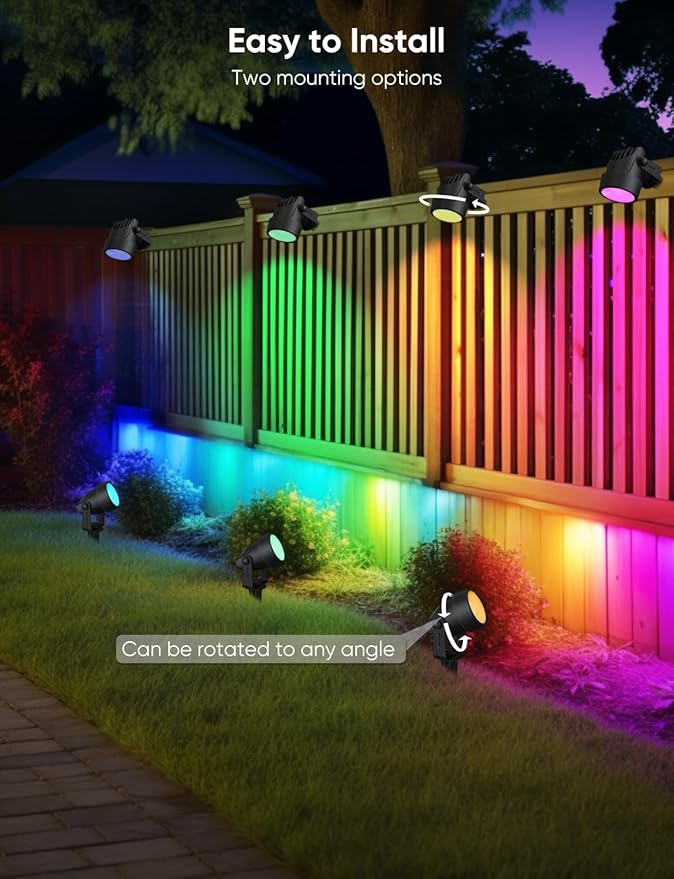 APPECK Spot Lights Outdoor, RGBW Low Voltage Landscape Lighting, Color Changing Uplighting Spotlights with App, IP65 Waterproof LED Outdoor Lights for Garden Yard Outside Decoration, 8 Pack