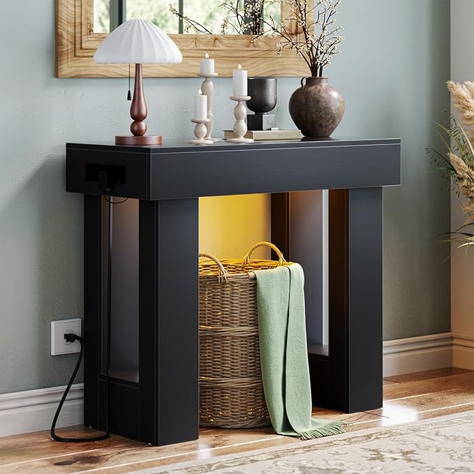 Unikito 39" Entryway Table with Socket and Sensor Light, Narrow Console Table with Storage Behind Couch, Farmhouse Entryway Table for Hallway, Behind the Couch, Living Room, Foyer