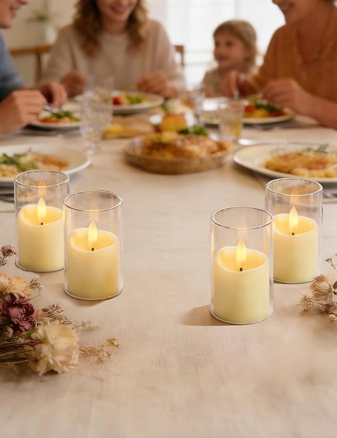 Rechargeable Acrylic Flameless LED Candles with Timer Control, Long Lasting Electric Tealights, Flickering Warm Glow Votive Candles for Holiday & Daily Decoration, (Set of 6, White)