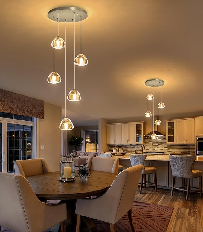 Modern LED Chandeliers for Dining Room Kitchen Pendant Lights Lighting for Island Dimmable Fixtures Bubble Crystal Floating Chandelier LED Lights Brushed Nickel