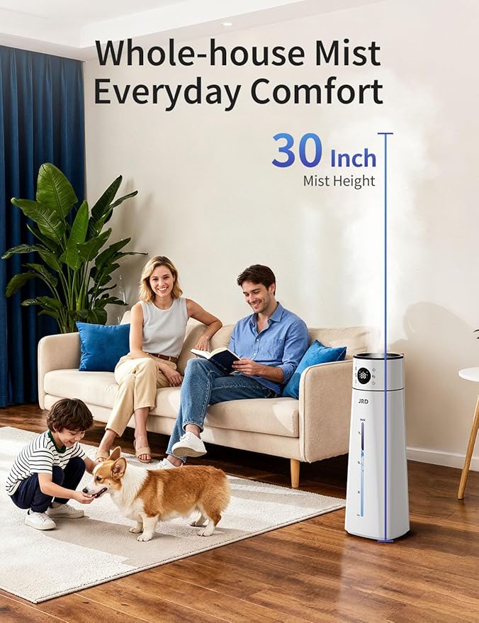 JRD Humidifier Large Room 8L/ 2.1Gal, Ultrasonic Cool Mist for Bedroom, Quiet Humidifier with Remote Control, 10 Mist Modes, 24H Timer, Night Light, AI Mode, 40H Run for Home Office Baby Pets Plants