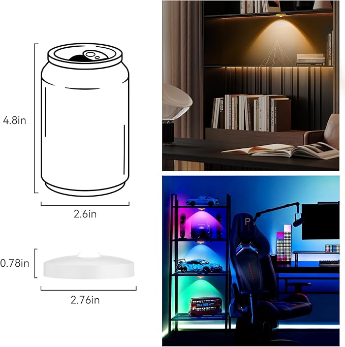 Rechargeable Puck Lights with Remote, 3 Pack Magnetic Under Cabinet Lighting, 1500mAh Battery Operated LED Tap Lights with Dimmer & Timmer for Kitchen, Closet, Shelf - 3 Color Temps & 12 RGB, White