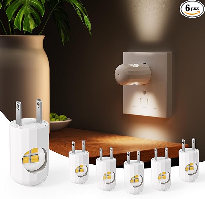 GEPLAD 6-Pack LED Night Light Plug-in Wall Outlet Light, Soft White 3000K,Dusk to Dawn Nightlight,Ambient Lighting,Nightlight for Bedroom, Bathroom, Nursery, Hallway, Kitchen