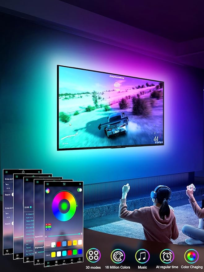 TV Led Lights, 16.4ft TV Lights Strip for 45-75 Inch with Remote, Music Sync Bluetooth APP Control TV Lights Behind USB Powered for Bedroom