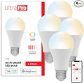 UltraPro Wi-Fi LED Smart Light Bulb, A19, 60W Equivalent, White Select Tunable 2700K - 6500K, Full-Range Dimmability, 2.4GHz Router Required, Circadian Rhythm, Easy-to-Use App, 4 Pack, 51453