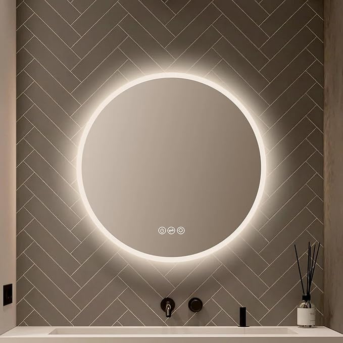 Blossom 24 Inch Large Modern LED Round Bathroom Vanity Mirror, Color Temperature Adjustable, Anti-Fog Dimmable Lights, Easy to Install, Wall Mounted Makeup Mirror with Smart Touch Button