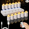 Rechargeable Flameless Tea Lights Candle,12 Pack 1.5" x 2.6" Battery Operated Led Votive Flickering Candle with Remote Timer & Charging Base for Decoration Parties, Weddings