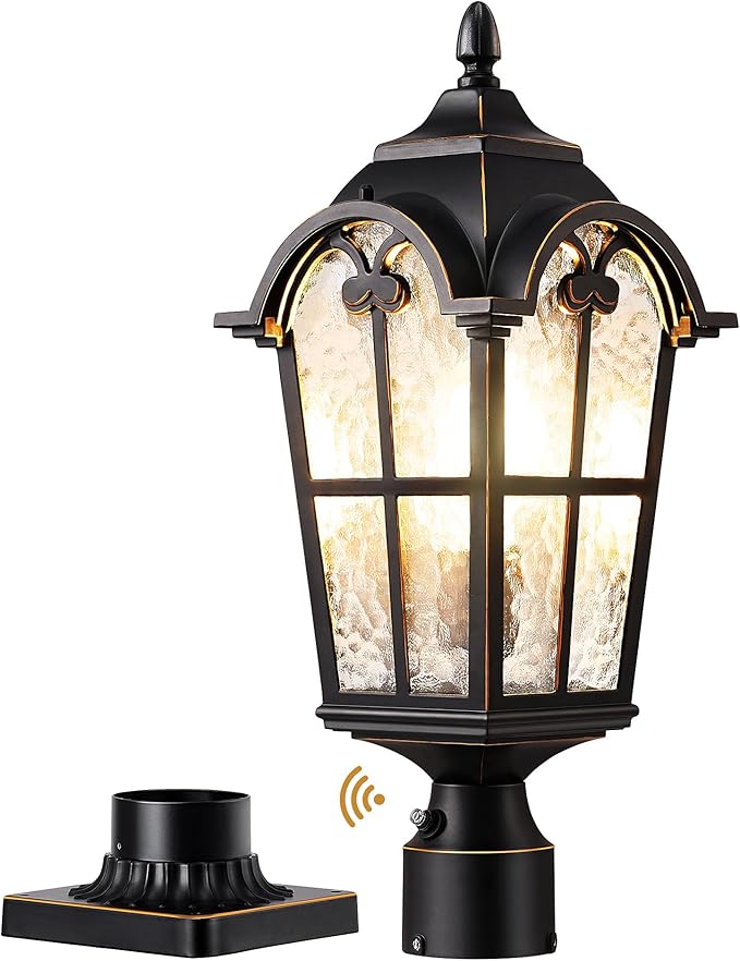 EDISHINE Large Size Dusk to Dawn Outdoor Post Light, 21.9'' H 120V Pole Light Fixture with Pier Mount Base, Waterproof Exterior Lamp Post Lantern Head for Yard, Driveway, Fence, Black