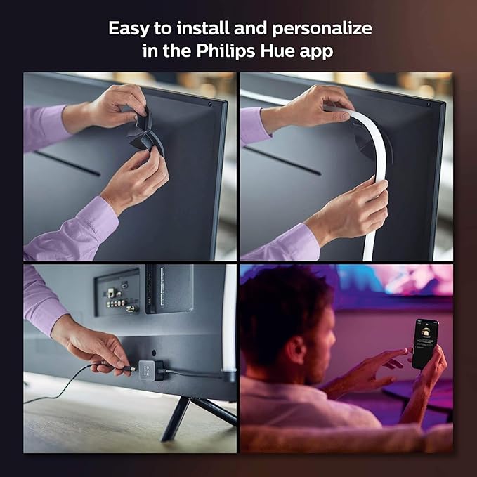 Philips Hue Play HDMI Sync Box 8K + Gradient 65" Smart TV Light Strip - Sync Your Video Games, Movies, and Music - Requires Hue Bridge - Supports Dolby Vision HDR10+ - Control with Hue App