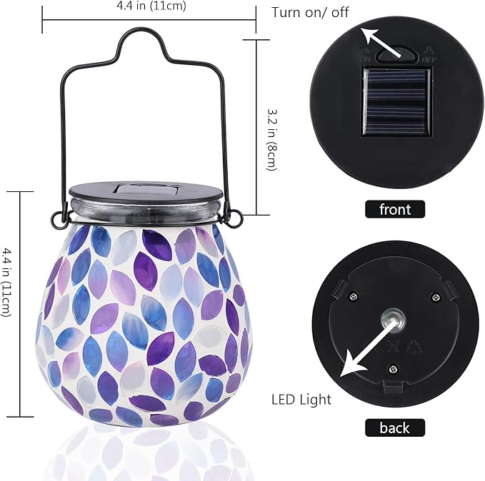Bshine Mosaic Solar Lantern Outdoor Hanging Waterproof, Purple Mosaic Light Indoor Decorative Table, Garden Decor for Yard Outside, Path, Courtyard, Lawn, Birthday Gift for Mom Women Gardening
