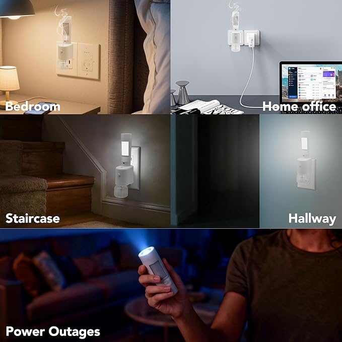 Aromatherapy Emergency Lights, Rechargeable LED Flashlight with Motion Sensor Night Light &Power Failure Light, Plug in Air Freshener Warmer for Bedroom Bathroom Hallway, 2Pack