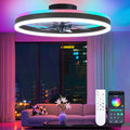16 Inch RGB Low Profile Ceiling Fans with Lights, Modern Flush Mount Fandelier Chandelier Fixture, Remote & APP Control, Black LED Ceiling Fan Light for Bedroom, Living Room, Kitchen Indoor