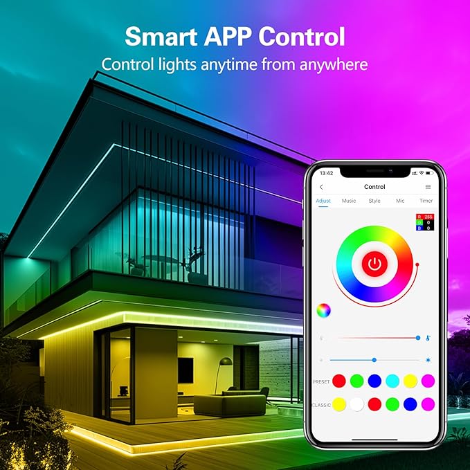 FONEWE 50ft LED Strip Lights Music Sync LED Light Strips for Bedroom Color Changing Lights with APP and Remote Control