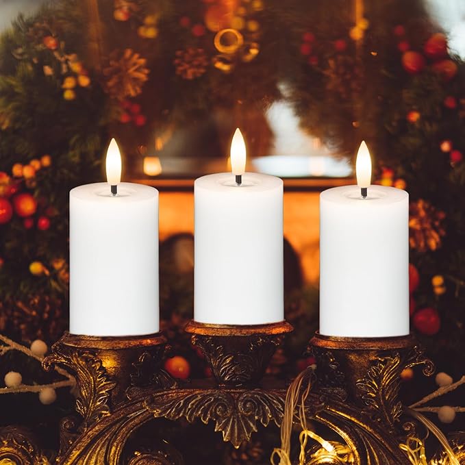 DRomance Flameless LED Pillar Candles with 10-Key Remote and Timer 6 Pack Real Wax Battery Operated Candles 3D Wick Flickering Warm Light Wedding Dinner Holiday Decor(White, 1.9" D x 4.5" H)