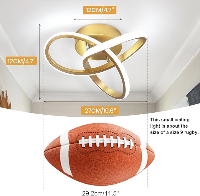 CANEOE Modern Led Ceiling Light Fixture,6000K Gold Led Hallway Light Fixtures Ceiling Lamp for Hallway Bedroom Bathroom Kitchen Balcony Stair Aisle Ceiling Lamp Curved Design (Gold, 6000K)