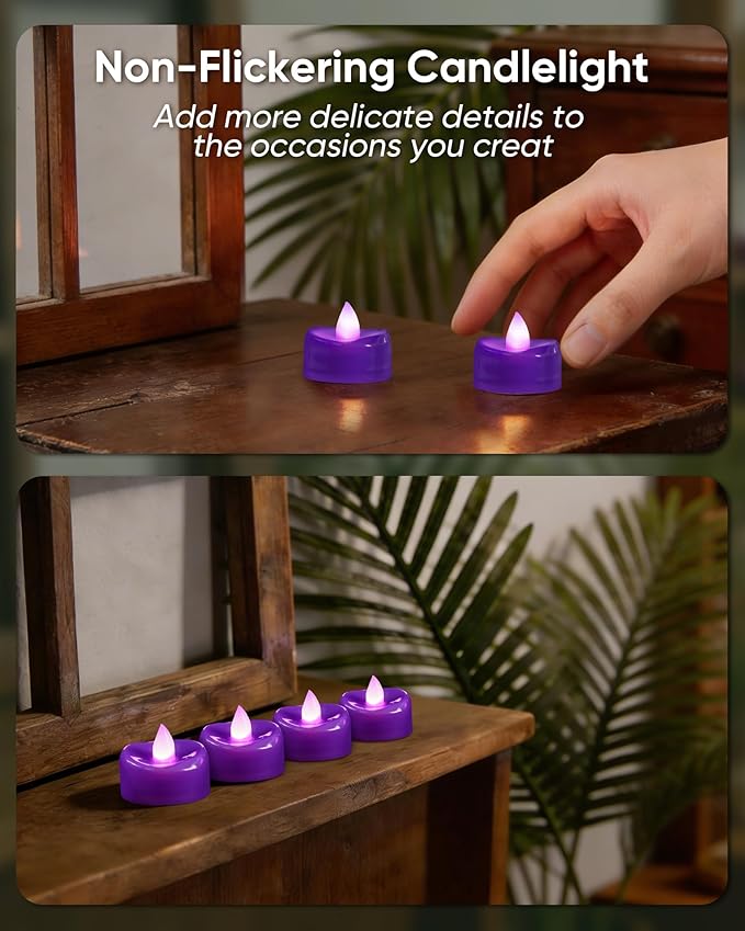 BEICHI Flameless Candles, Tea Lights Battery Operated, No Flickering Votive Candles LED Tea Lights for Halloween Christmas Wedding Home Decor (24 Pack, Purple)