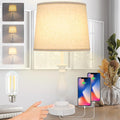 Farmhouse Table Lamp Touch Control 3-Way Dimmable Table Lamp, Modern Nightstand Lamp with 2 USB Port Bedside Desk Lamp with Fabric Shade for Living Room Bedroom Hotel (Pack 1-Off White)