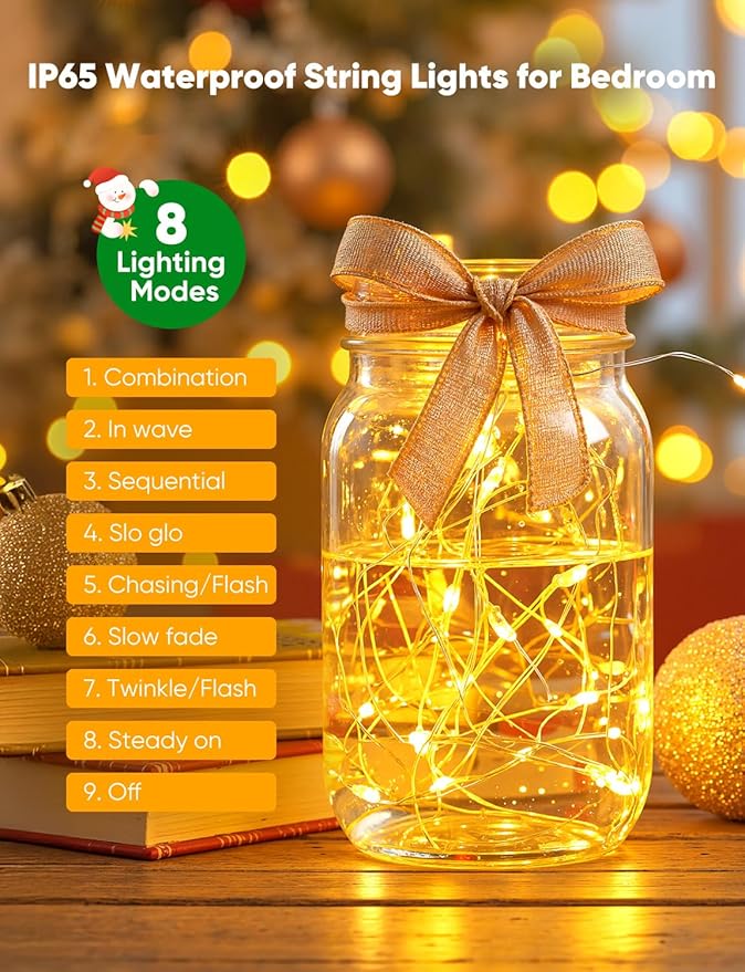 Minetom 20 Pack Fairy Lights Battery Operated String Lights 8 Modes, 7ft 20LED Warm White Waterproof Silver Wire Twinkle Lights, Firefly Starry Moon Lights for Mason Jars DIY Christmas Wedding Party