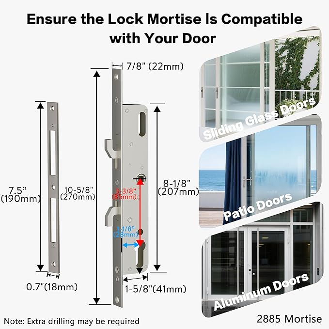 Sliding Door Smart Lock with Handle Keyless Entry Sliding Door Lock with Fingerprint Code RFID Card Keypad Digital Key APP Remote Replacment Slim Thin Frame Patio Door with Handle