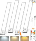 9inch Under Cabinet Lighting with Remote, Rechargeable LED Motion Sensor Light Indoor, Closet Lights Wireless, 3 Color Temps & Dimmable, Magnetic Under Counter Lights for Kitchen, Stairs, 4 Pack