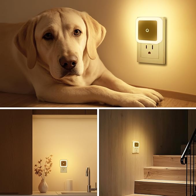 KINUR 6 Pack Night Light,Warm White LED Night Lights Plug into Wall with Dusk to Dawn sensors, Plug in Night Lights for Kids Room, Bedroom, Bathroom, Baby Nursery,Stair Lights, Hallway Light