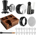 9 Pcs Espresso Accessories Kit, 58mm Espresso Tamper Tools, with Wooden Espresso Tamping Station, Distributor, Stirrer, Dosing Funnel,Puck Screen, Brush, Latte Art Pen and Decorative Stencils