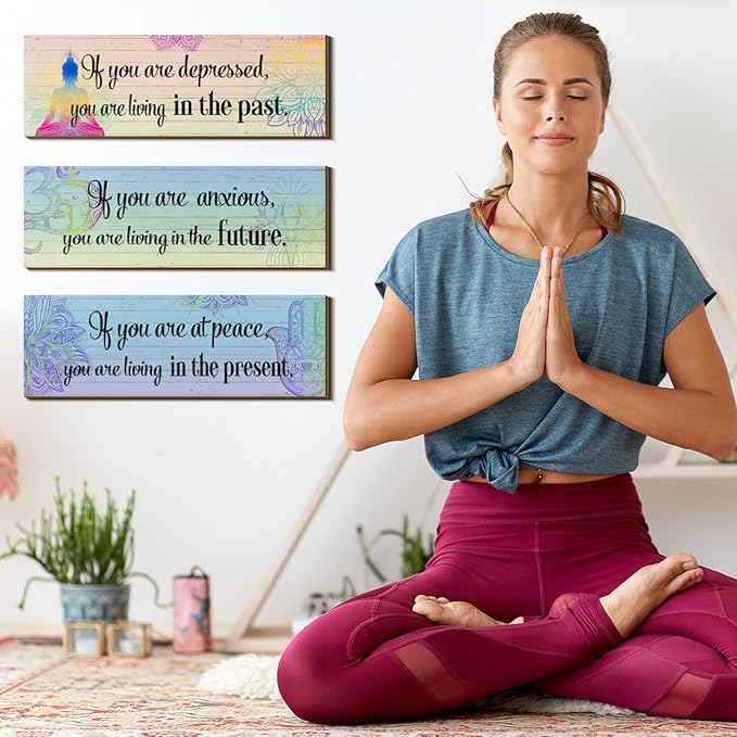 Yerliker 3 Buddha Decor Buddha Wall Art Meditation Room Chakra Decor for Bedroom Zen Quotes Wall Decoration Spiritual Gift Hanging Buddhism Spa Room Decoration Yoga Art for Women(Colorful)