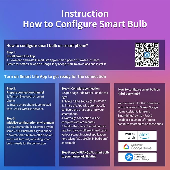 Smart Light Bulbs, 1600LM Smart Bulb Works with Alexa Google Assistant, 13W 100W Equivalent RGBCW Color Changing Music Sync, Bluetooth 2.4GHz Wi-Fi 2700-6500K E26 A21 LED Light Bulbs 2 Packs