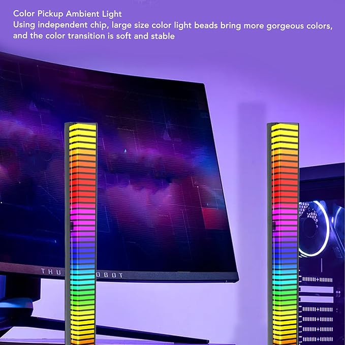 RGB Light Bar, Music Sync LED Light Bar, Pickup Music Rhythm Light Color Changing Ambient Lamp with 18 Colors, 8 Dynamic Modes, 5 Speeds, and 4 Brightness Levels for Gaming Room