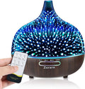 Essential Oil Diffuser 550ml Cool Mist Humidifier 3D Glass Ultrasonic Aromatherapy Humidifier with 7 Color Changing Led Lights, Waterless Auto Shut-Off, Adjustable Timer for Home Bedroom Office