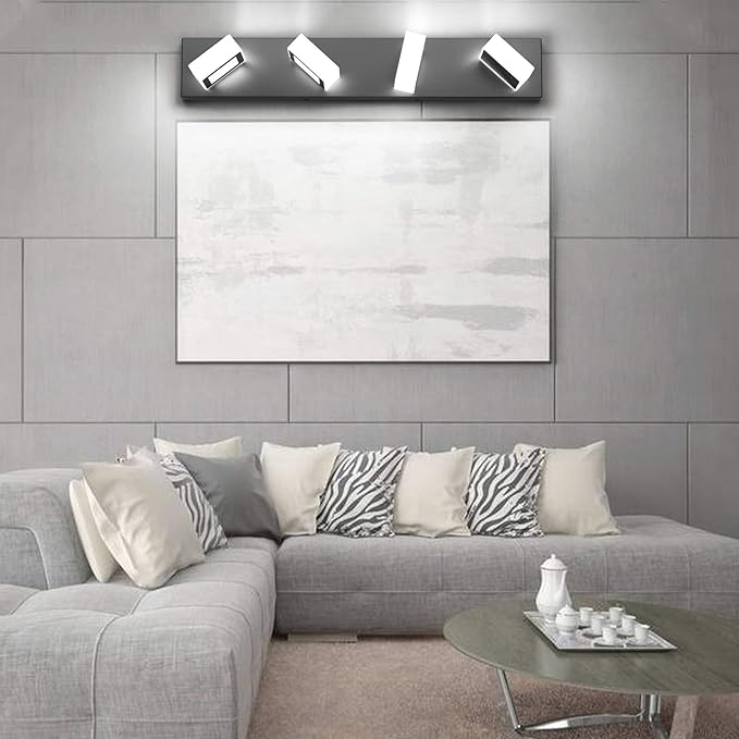 Ralbay LED Black 4 Lights Acrylic Lighting Fixtures Modern Matte Black Bathroom Vanity Lights