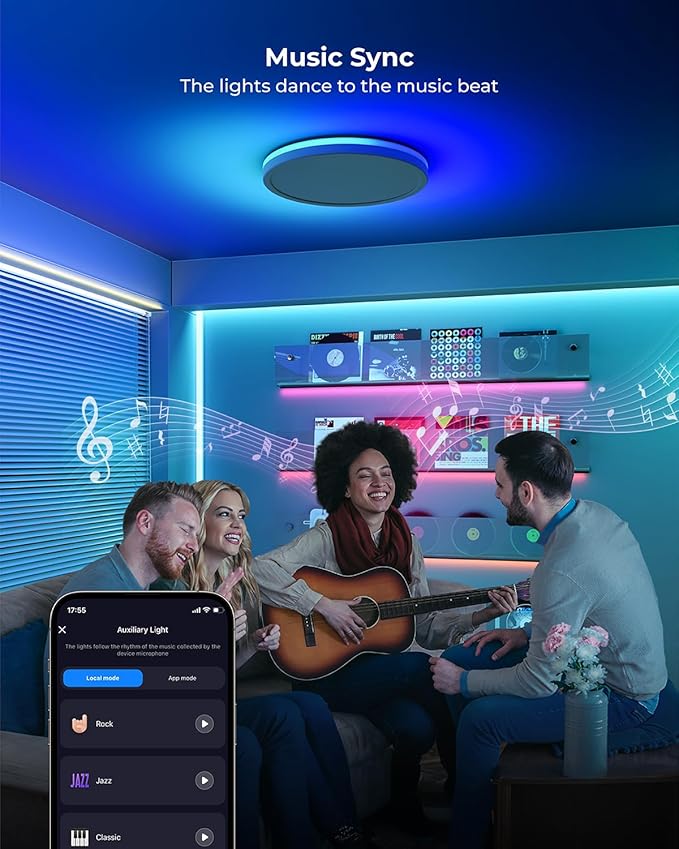 Matane Smart LED Ceiling Light WiFi, 12IN RGB Flush Mount Light Fixture, DIY Colors, Compatible with Alexa Google Home, 3000K-6500K Ceiling Lights for Bedroom, Living Room, White