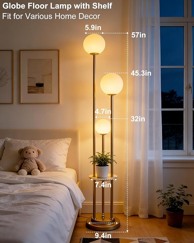 Lightdot Gold Floor Lamp 3-Lights Dimmable Floor Lamps with Tray 3000K Bulbs Included Unique Modern Tall Standing Lamp for Living Room/Bedroom/Sofa Beside/Corner Decor