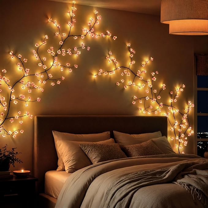 Drawelry LED Willow Vines Light, DIY Enchanted Wall Decoration Vine Flower Lights, Creative Wall Bedrooms Decor Christmas Home Gift for Family (144 Lights(7.5ft))