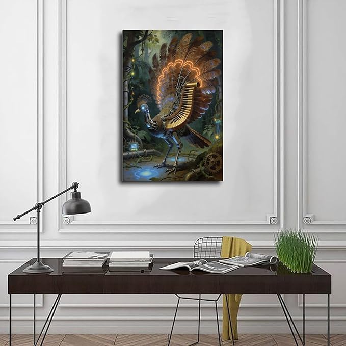 Framed Mechanical Fantasy Wall Art for Living Room TV Wall Vintage Steampunk Aesthetic Home Decor 12x18inch(30x45cm)