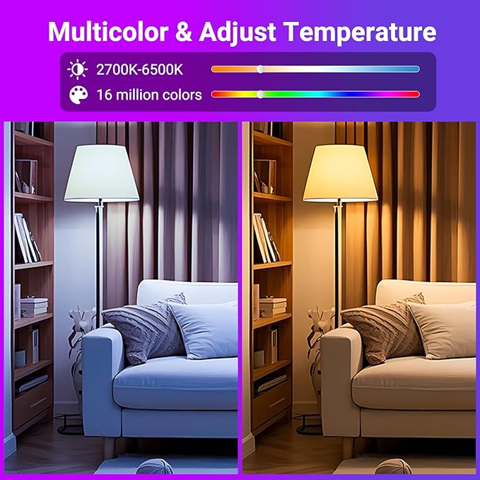 TJOY Smart Light Bulbs, Bluetooth WiFi Led Bulb Compatible with Alexa &Google Assistant, RGB Color Changing Alexa Bulb, 9W(60W Equivalent), A19 E26 800LM, 2.4Ghz WiFi only,2 Pack