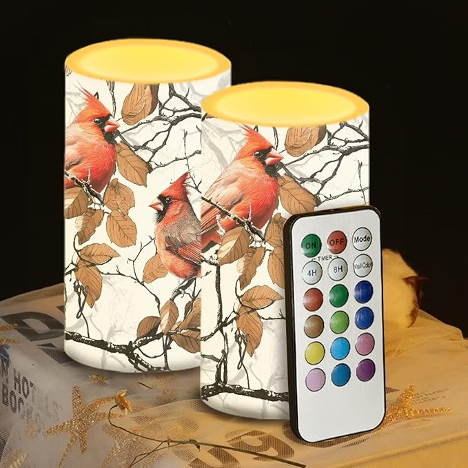 Cardinal Tree Flameless Candles 2 Pack 6 x 3 inch Battery Operated Candles with Multicolor Timer Remote Control LED Fake Candles for Warm Light Dinner Table Home Decor